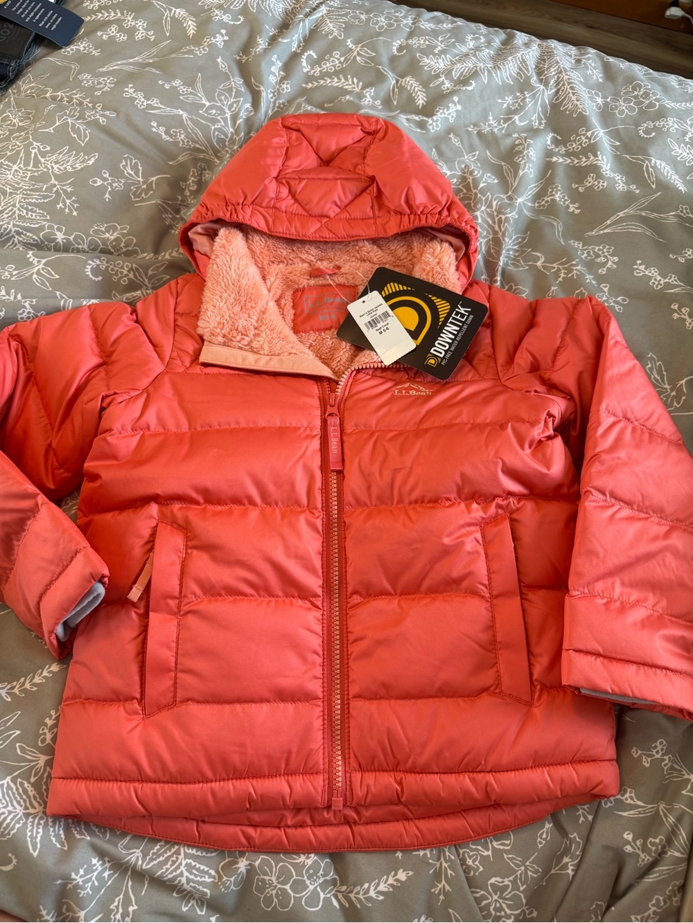L.L. Bean Coral-Red Kids Puffy Hooded Coat